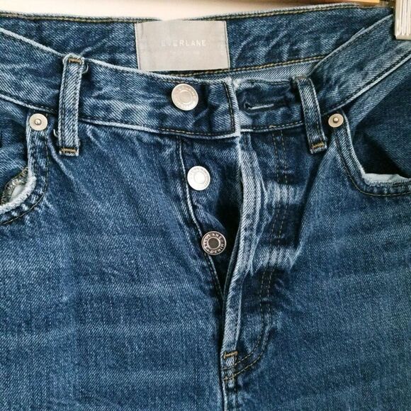 Everlane Distressed Button Fly Straight Cheeky Jean High Rise Classic 27 Capsule - Picture 2 of 15